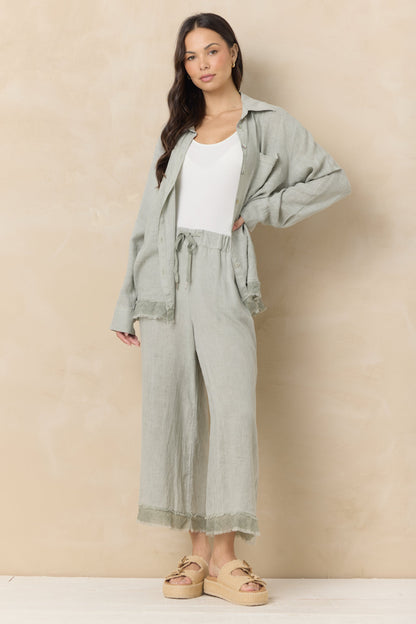 Sage Vintage Havana Drapey Linen Button Down