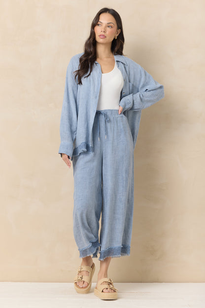 Sage Vintage Havana Drapey Linen Button Down