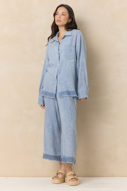 Sage Vintage Havana Drapey Linen Button Down
