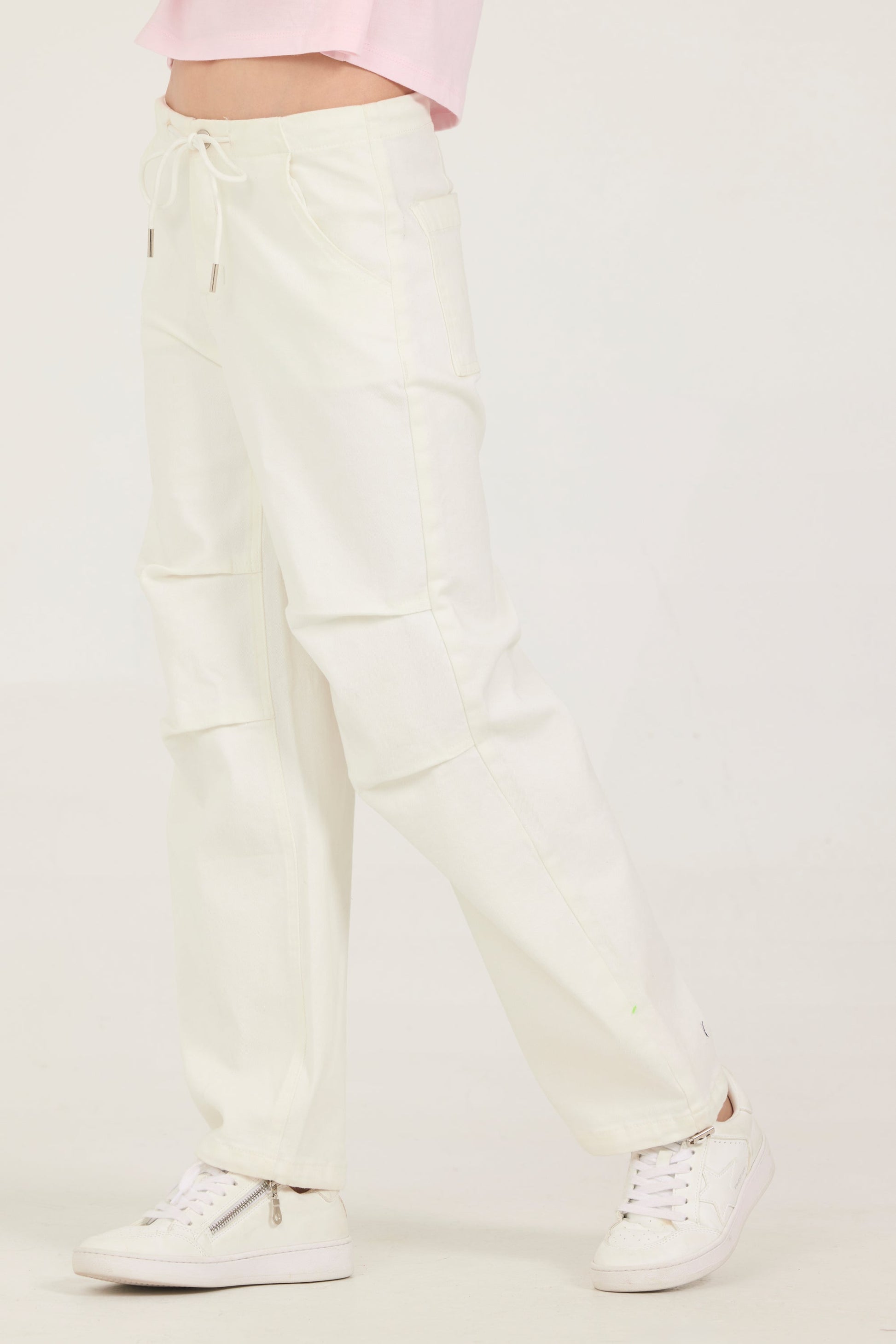 White Vintage Havana Kids Drawstring Jeans