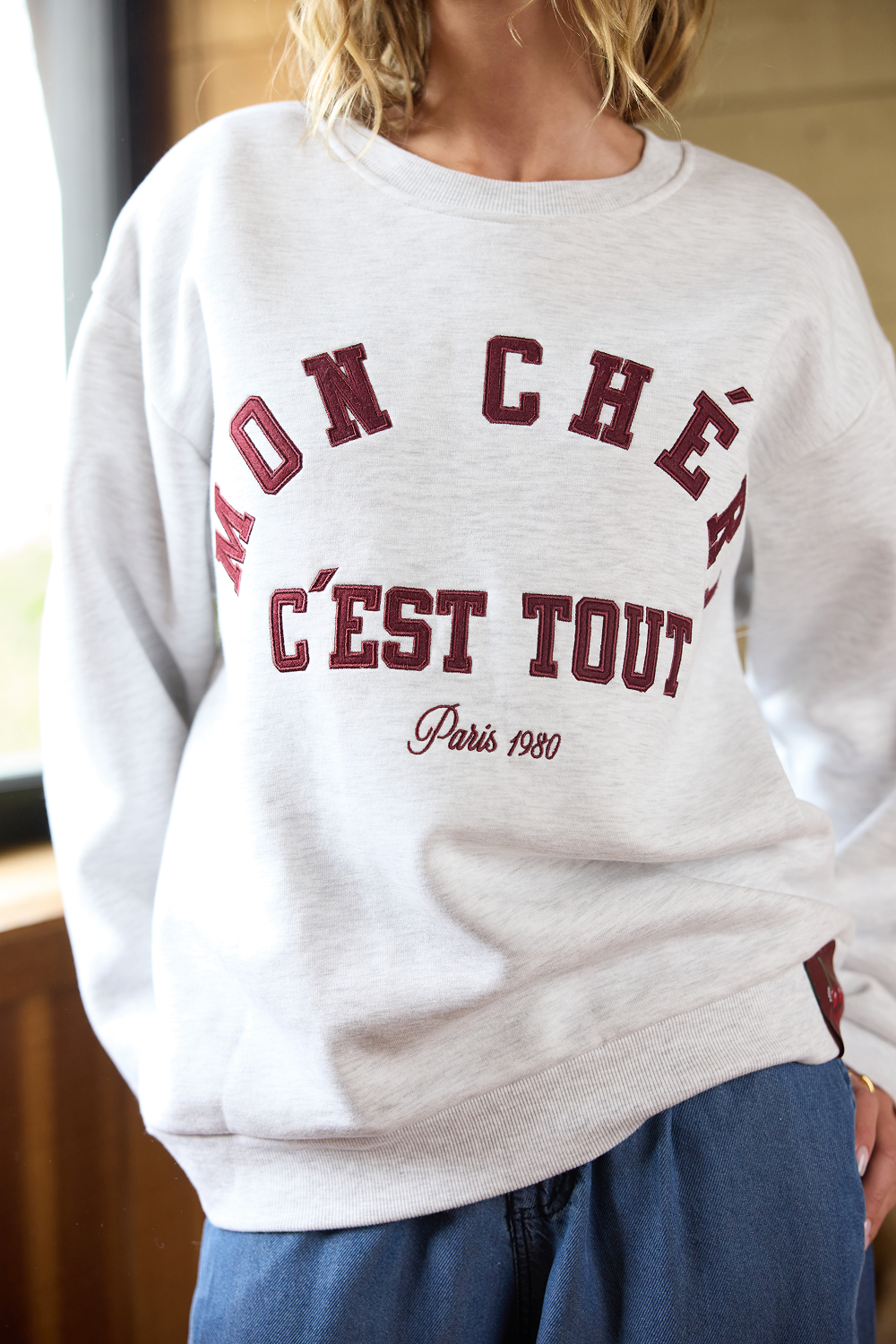 Ash Grey Vintage Havana Comfort Fleece Crew with Applique