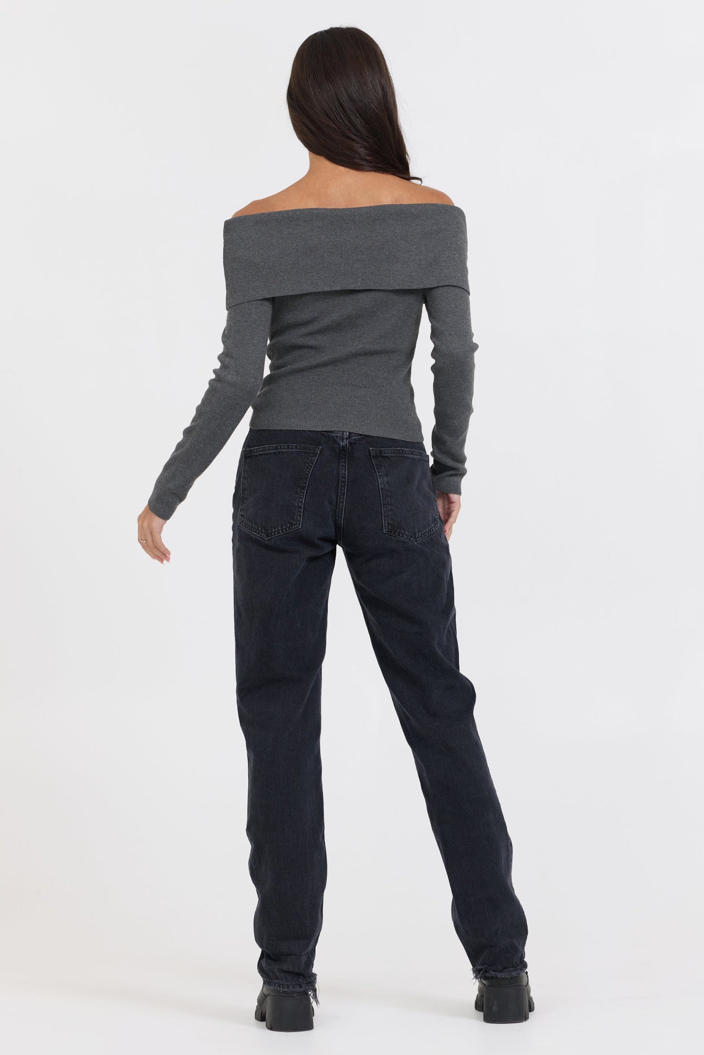 Heather Charcoal Vintage Havana Heather Charcoal Off Shoulder Sweater