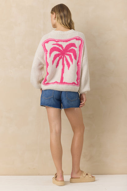 Vintage Havana Jacquard Palm Tree Pull Over Sweater