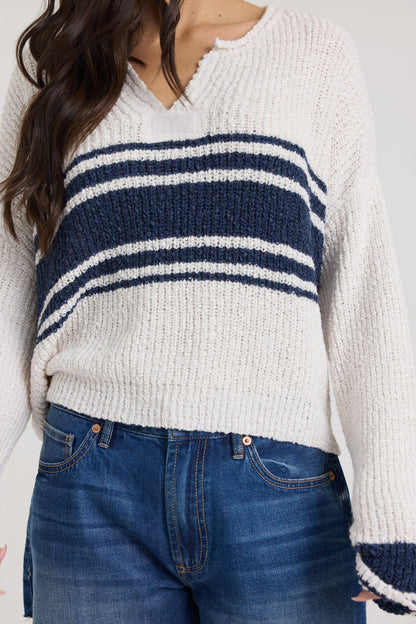 Vintage Havana V Neck Sweater with Contrast Stripe