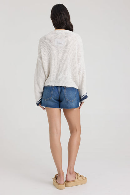 Vintage Havana V Neck Sweater with Contrast Stripe