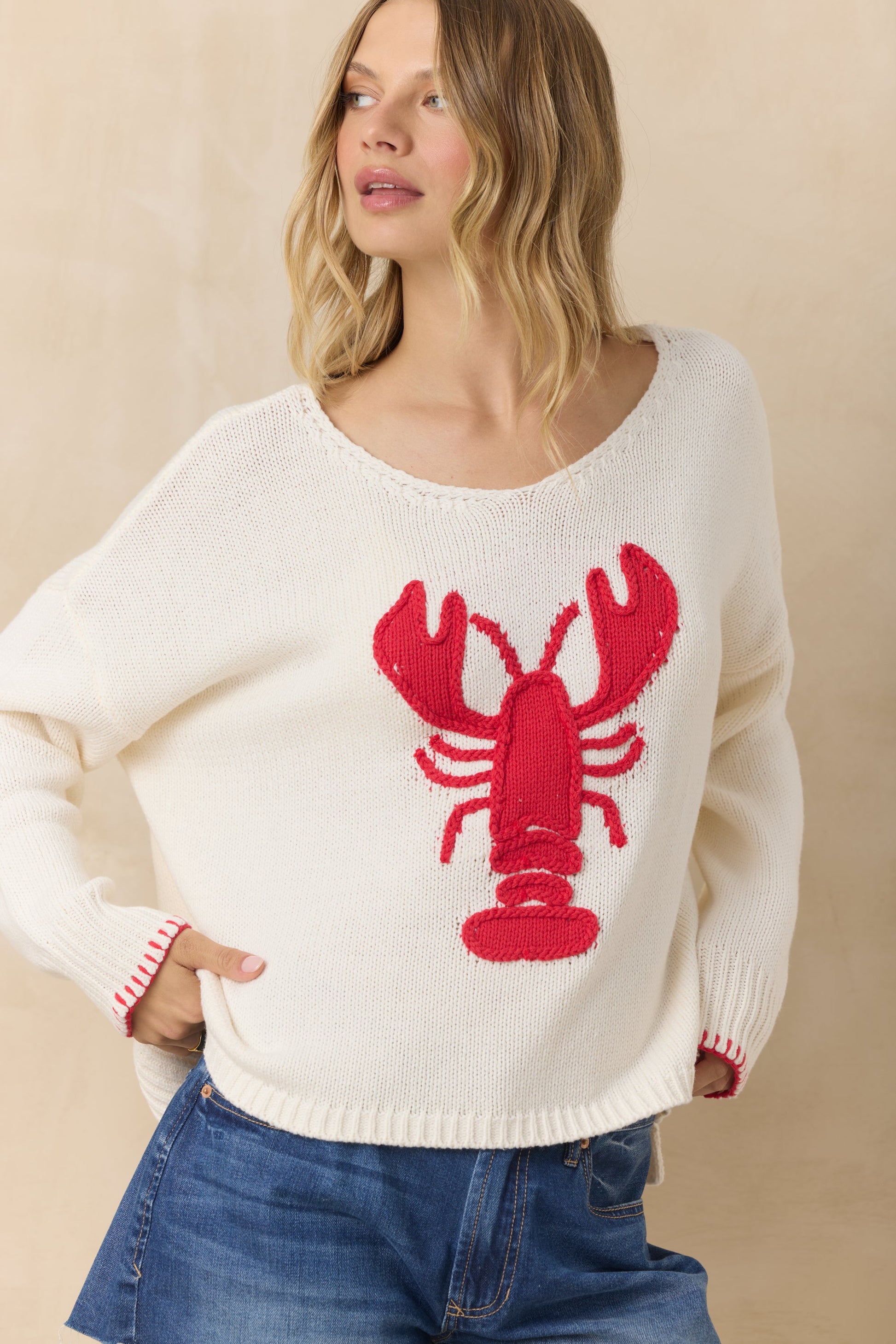 Vintage Havana Lobster Sweater with Whipstitch