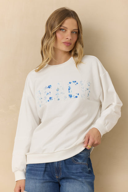 Soft Pink Vintage Havana Mixed Applique Beach Crewneck