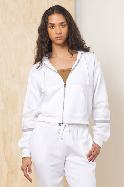 Winter Whites Vintage Havana Stripe Burnout Fleece Zip-Up