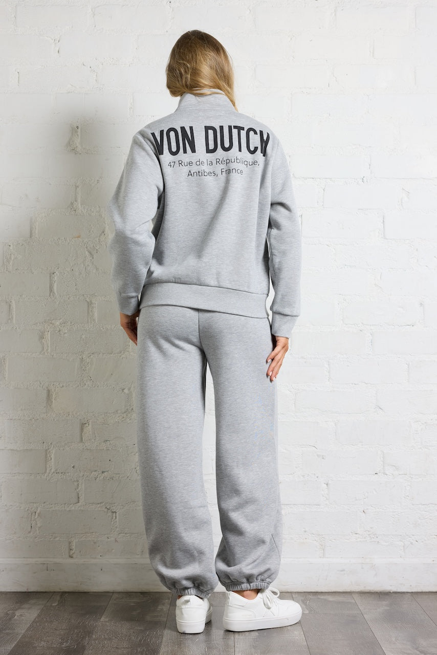 Heather Grey Vintage Havana Von Dutch Quarter Zip with Print