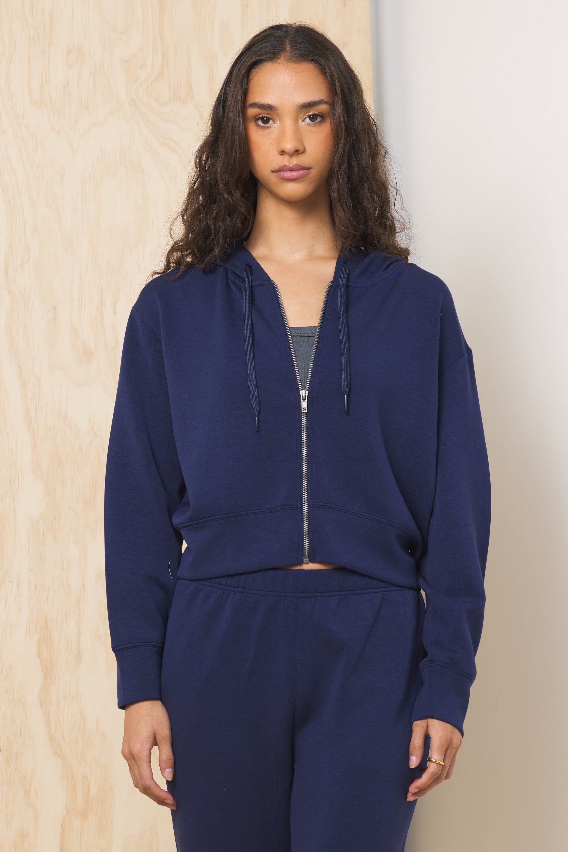 Collegiate Navy Vintage Havana Cloud Fleece Crop Zip Up