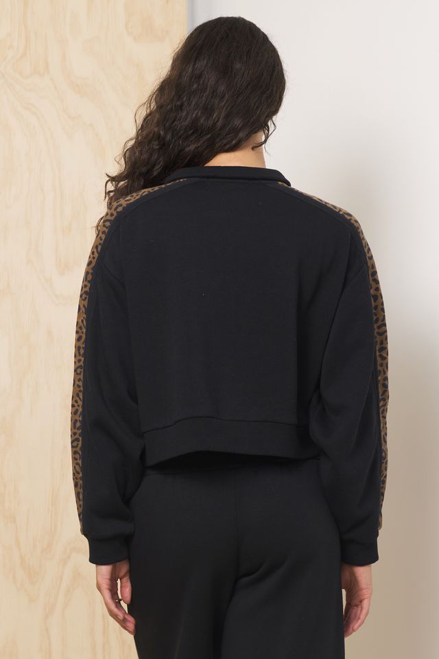 Black w/ Leopard Vintage Havana Heavy Surfwash Quarter Zip w/ Printed Insert