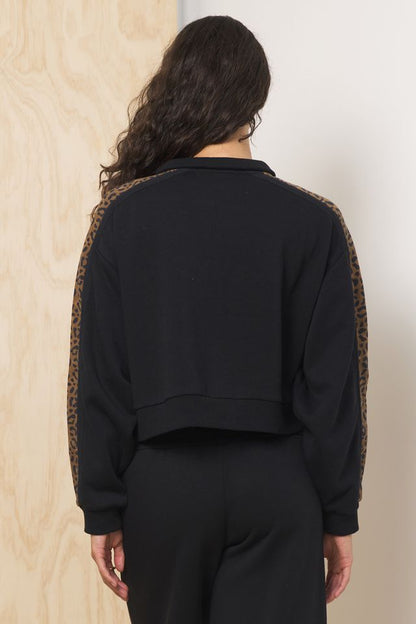 Black w/ Leopard Vintage Havana Heavy Surfwash Quarter Zip w/ Printed Insert
