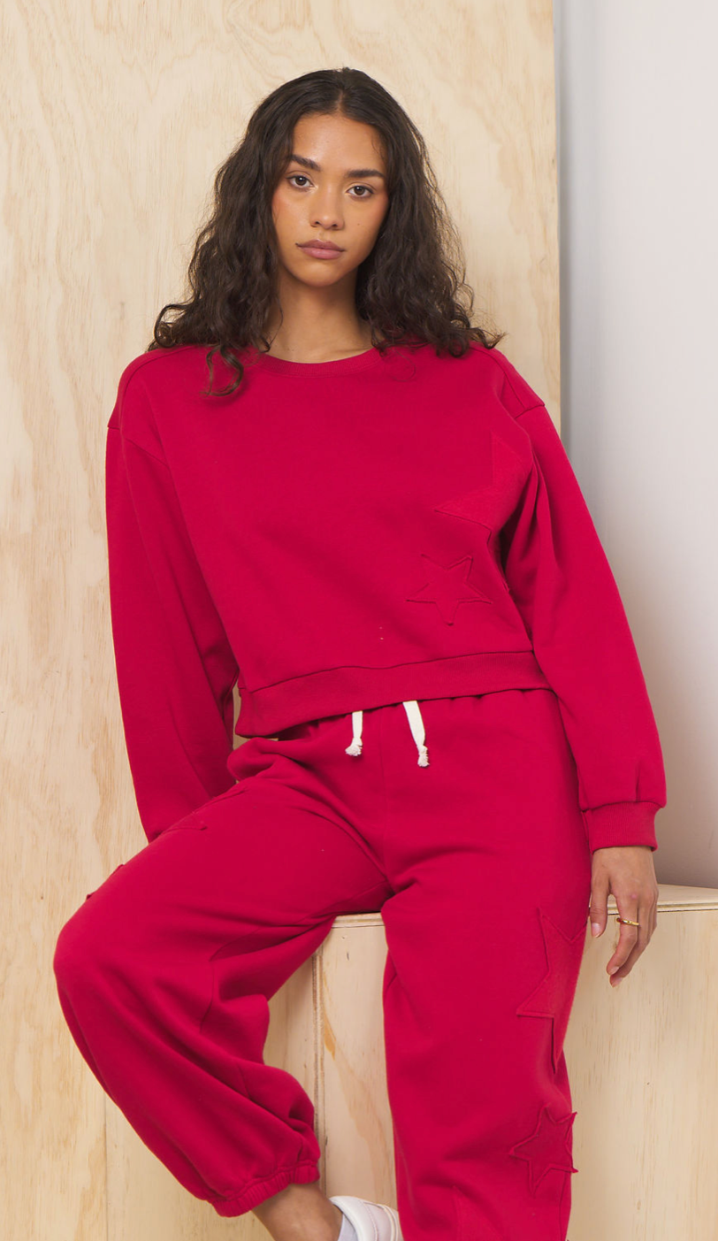 Scarlet Vintage Havana Fleece Crewneck w/ Star Applique