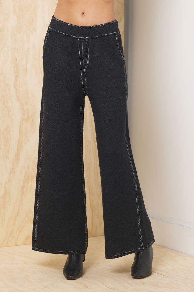 Black Vintage Havana Flare Pant w/ Contrast Stitching