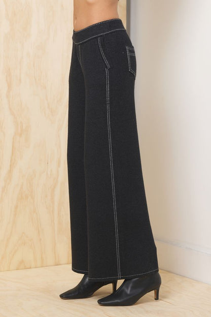 Black Vintage Havana Flare Pant w/ Contrast Stitching