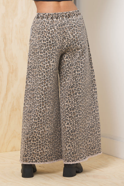 Leopard Vintage Havana Stretch Denim Wide Leg Pant