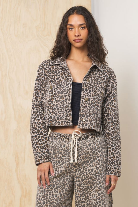 Leopard Vintage Havana Stretch Denim Crop Jacket