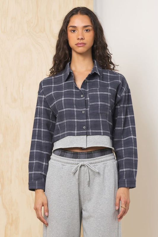 Midnight Plaid w/ Moon Grey Vintage Havana Flannel Shirt w/ French Terry Hem