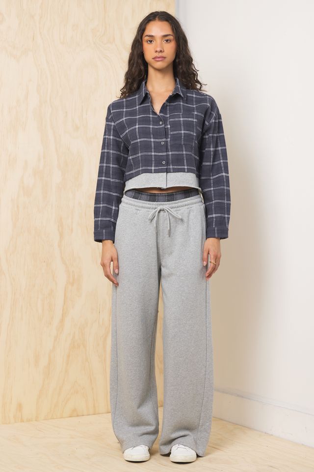 Midnight Plaid w/ Moon Grey Vintage Havana Flannel Shirt w/ French Terry Hem
