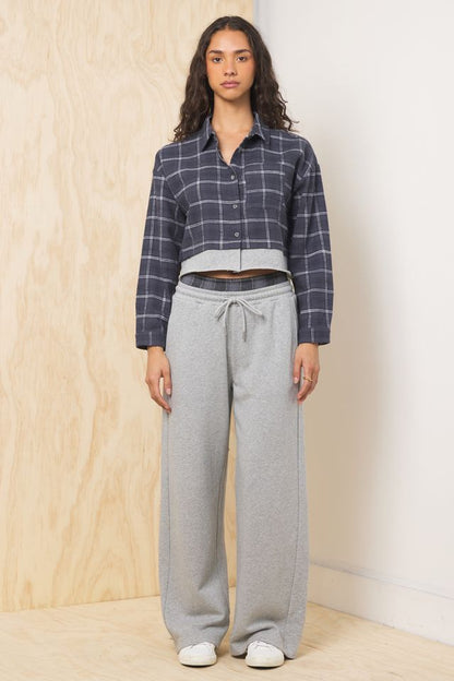 Midnight Plaid w/ Moon Grey Vintage Havana Flannel Shirt w/ French Terry Hem