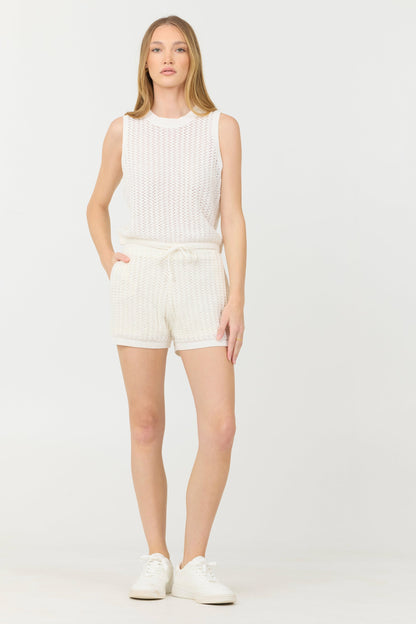 White Vintage Havana White Open Crochet Shorts