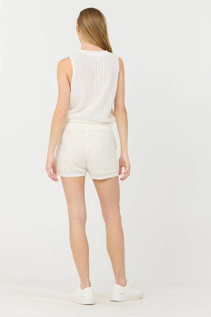 White Vintage Havana White Open Crochet Shorts