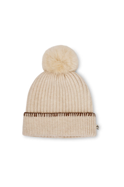Ivory/Tan Vintage Havana RIBBED POMPOM BEANIE - IVORY/TAN