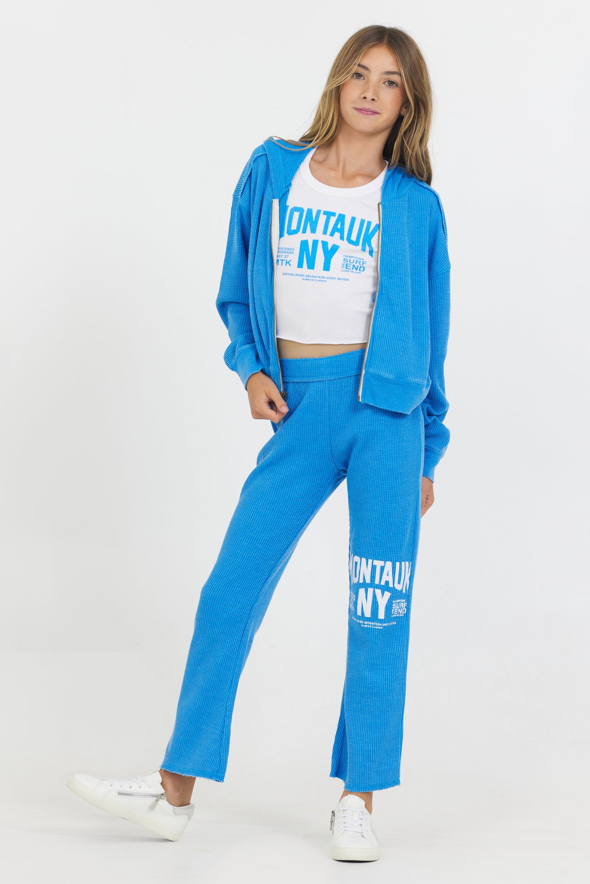 Vintage Blue Vintage Havana Kids "Montauk" Burnout Thermal Zip Hoodie