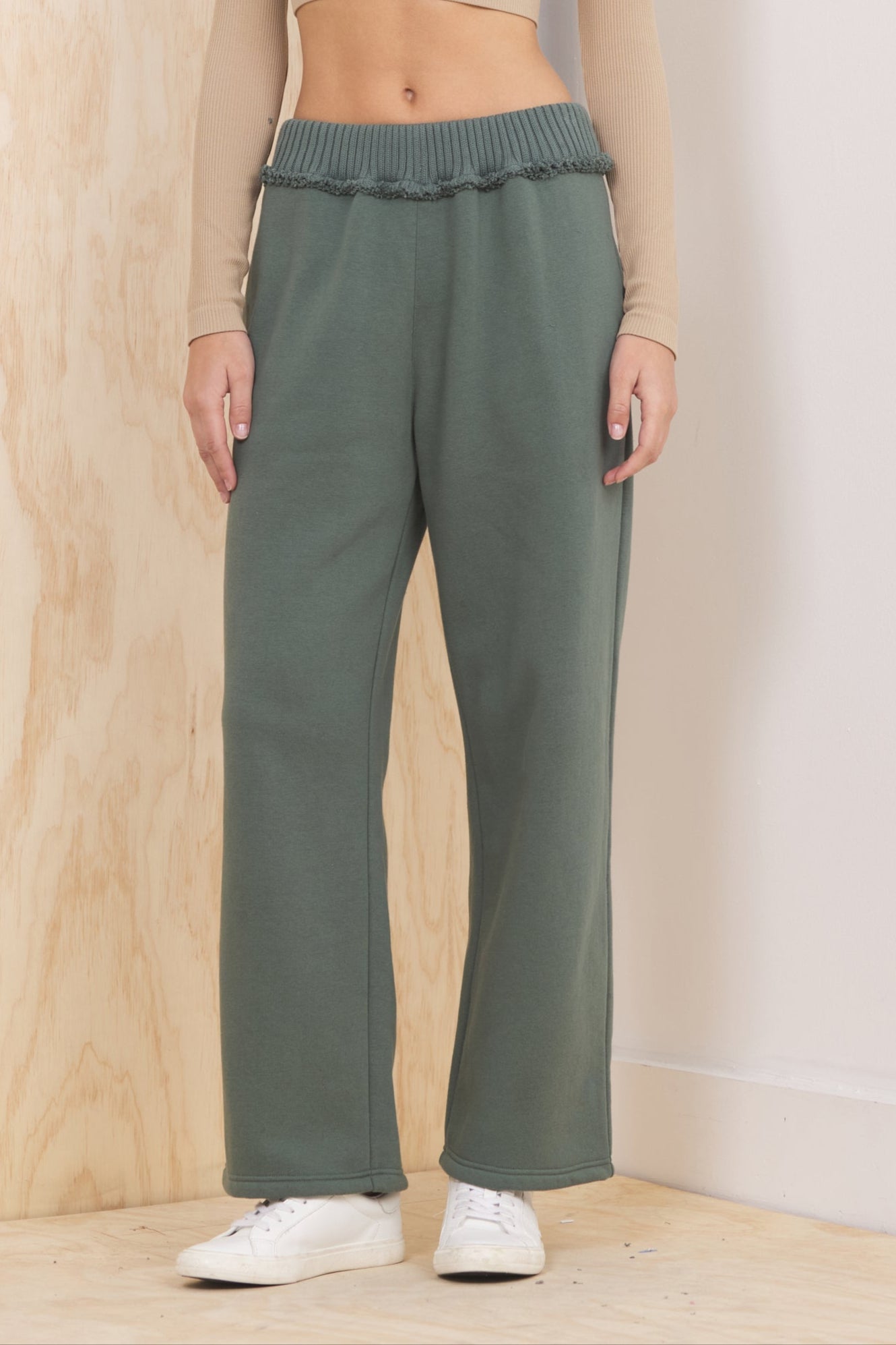 Olive Vintage Havana Fleece Pant with Rib Waistband - Olive