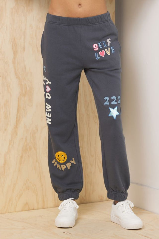 Charcoal w/ Multi Vintage Havana Printed Surf Wash Jogger w/ Patches