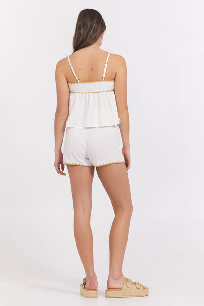 White Vintage Havana Flowy Tank w/ Whip Stitch