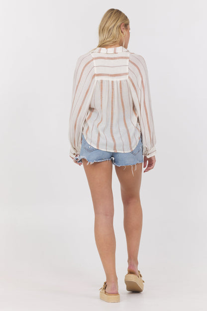 Coconut Stripe Vintage Havana Long Sleeve Collared Shirt
