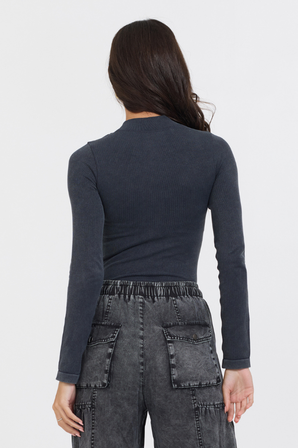Grey Vintage Havana Washed Mountain Seamless Mock Neck Top