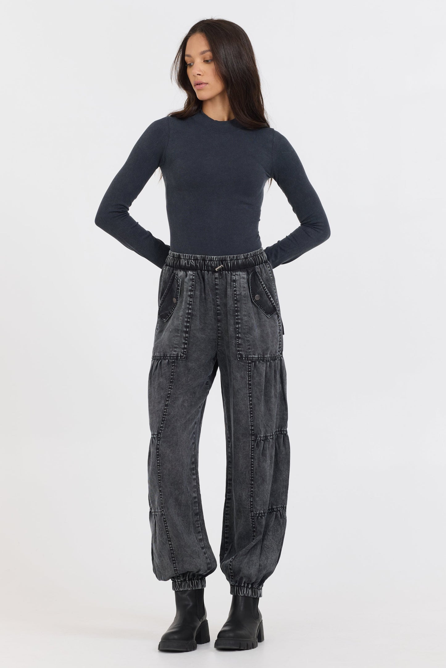 Grey Vintage Havana Washed Mountain Seamless Mock Neck Top
