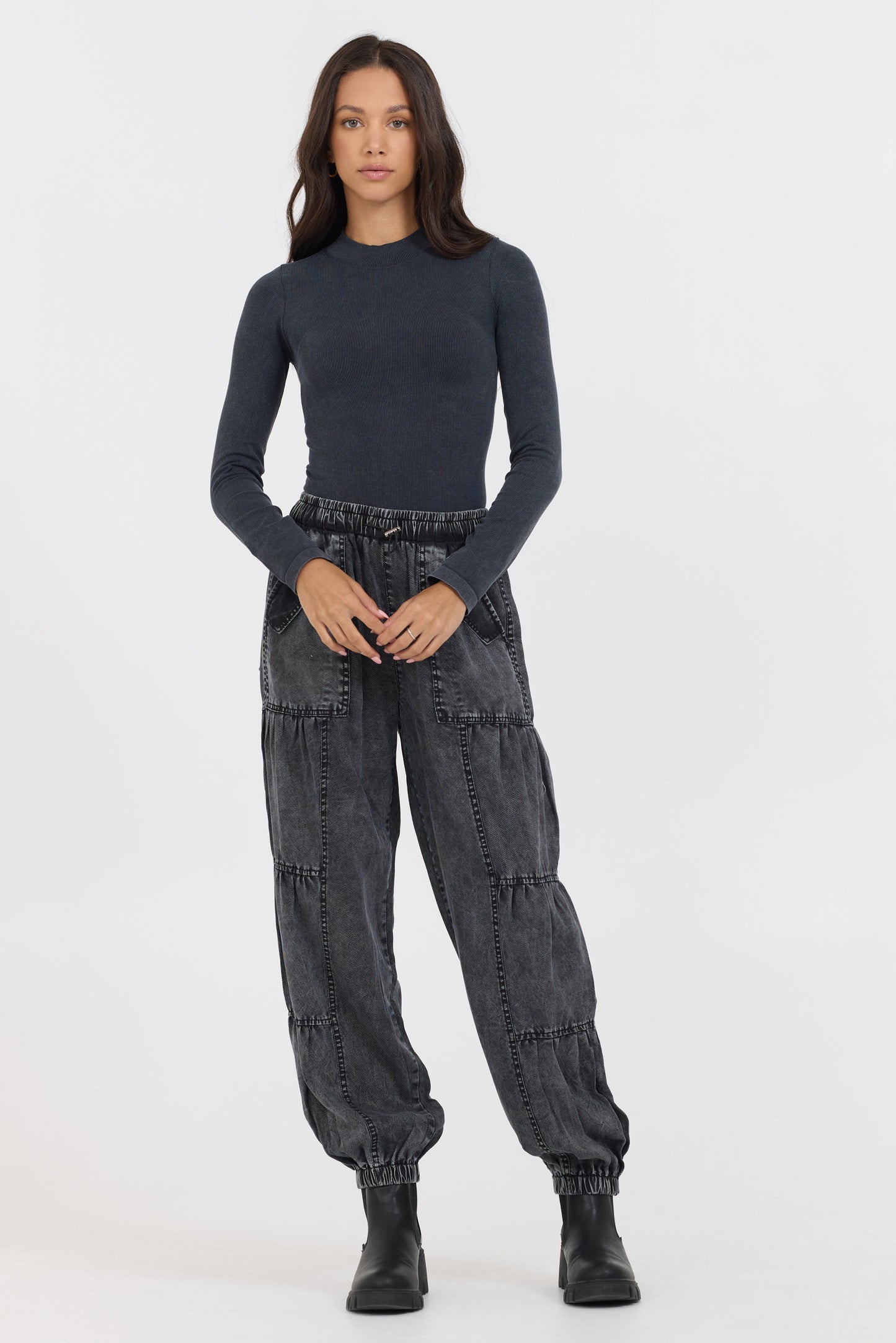 Grey Vintage Havana Washed Mountain Seamless Mock Neck Top