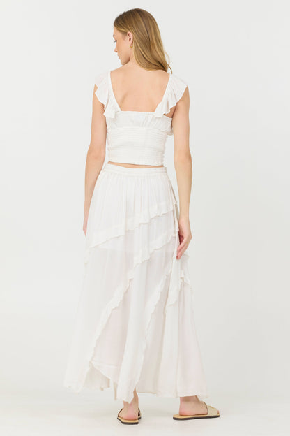 Clean White Vintage Havana Clean White Rayon Crinkle Flutter Sleeve Top